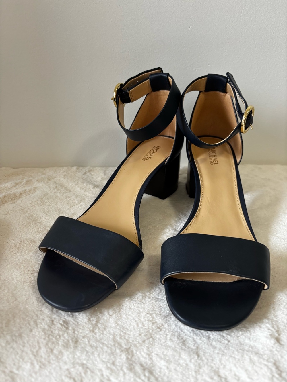 MICHAEL Michael Kors Navy Open-Toe Ankle Strap Block Heels